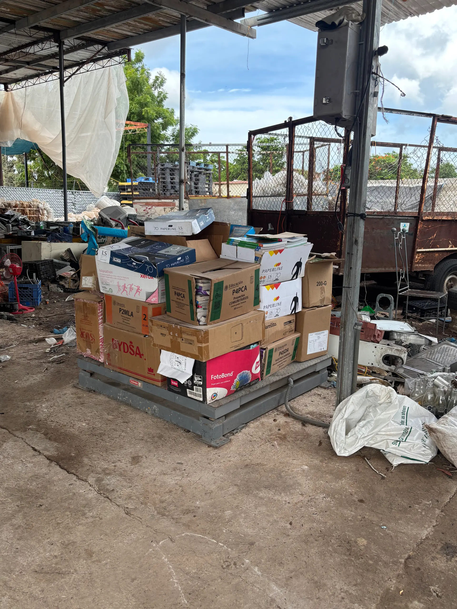Pacas de cartón corrugado y papel de archivo